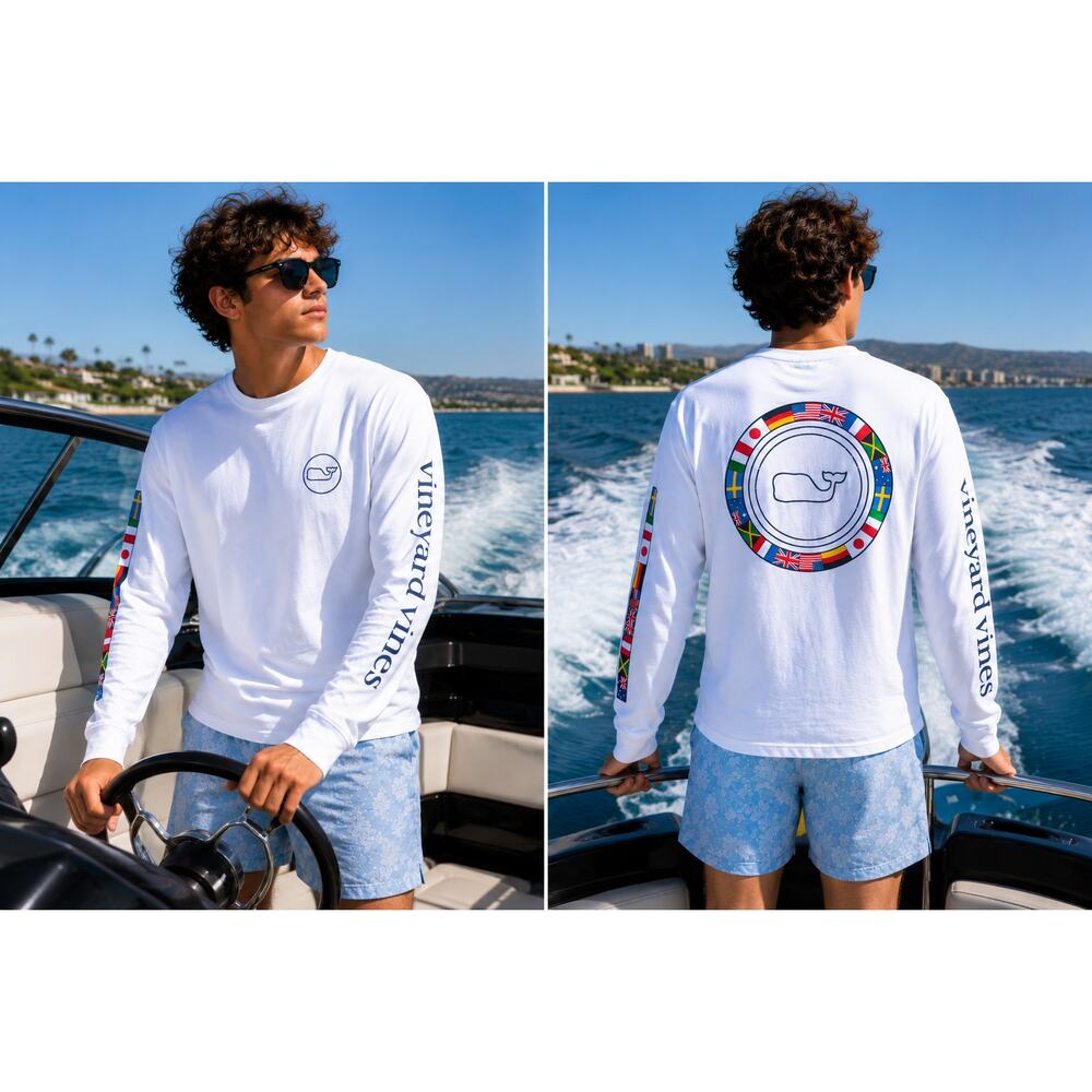 Vineyard Vines International Flags Long Sleeve Tee White Size Small Nautical